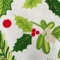 Green And White Boughs Of Holly Print Round Christmas Tablecloth 70