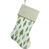 18.5" Green And White Christmas Stocking With Flax Cuff