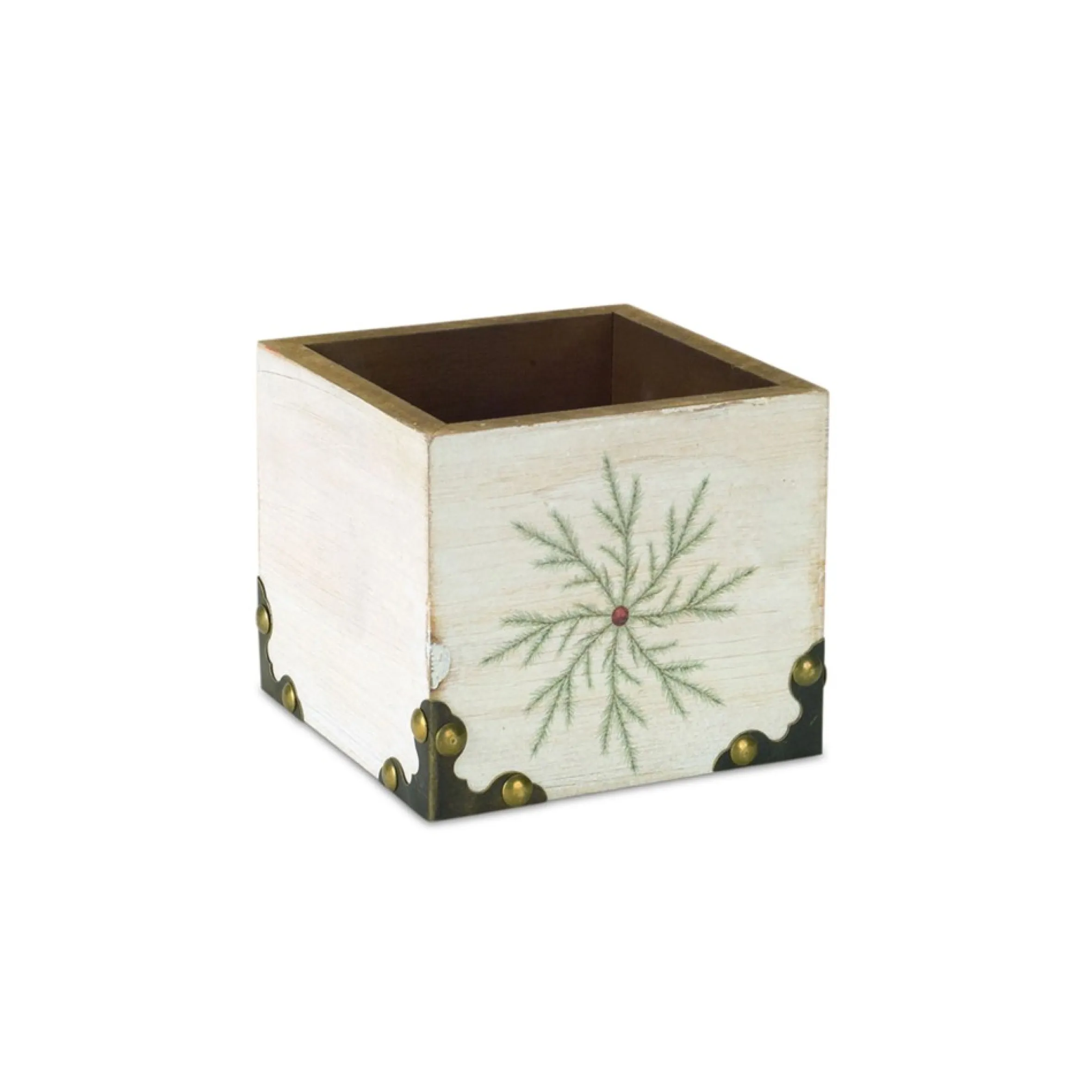 4.5" Green And White Distressed Snowflake Christmas Storage Box