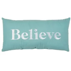 14" Green And White Embroidered Coastal Holiday Rectangular Throw Pillow