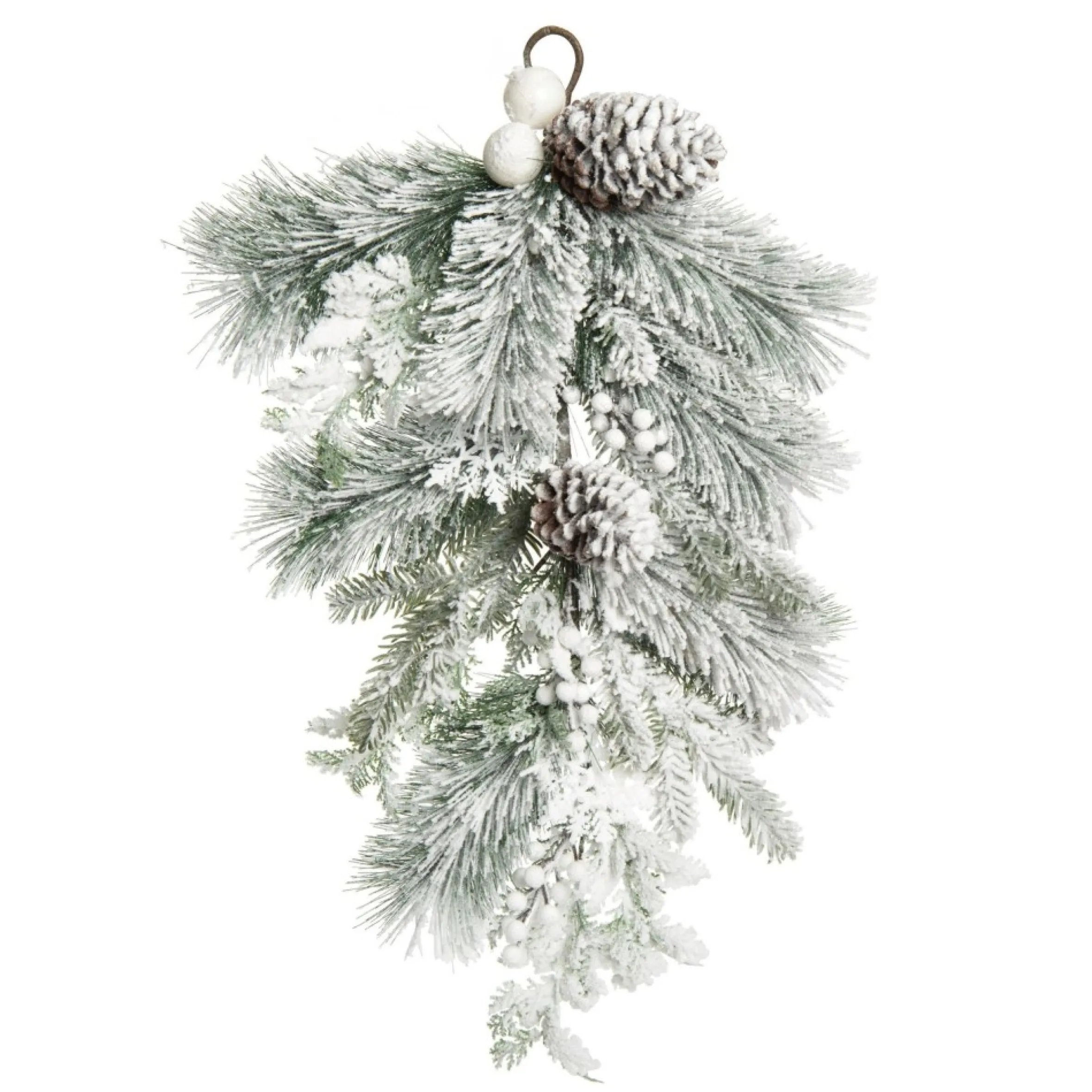 24" Green And White Frosted Christmas Teardrop Swag, Unlit