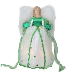 12" Green And White Lighted Luck Of The Irish Angel Christmas Tree Topper