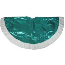 47" Green And White Paillette Sequins Christmas Tree Skirt