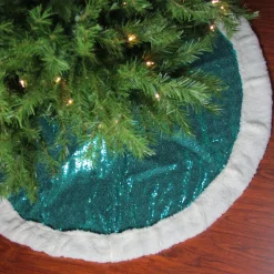 47" Green And White Paillette Sequins Christmas Tree Skirt
