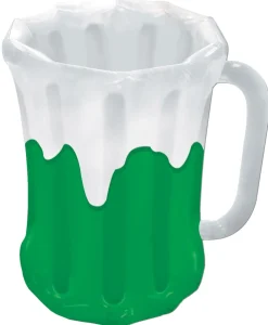 27" Green And White Solid Inflatable Beer Mug Cooler