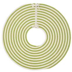 50" Green And White Woven Candy Cane Round Christmas Tree Skirt