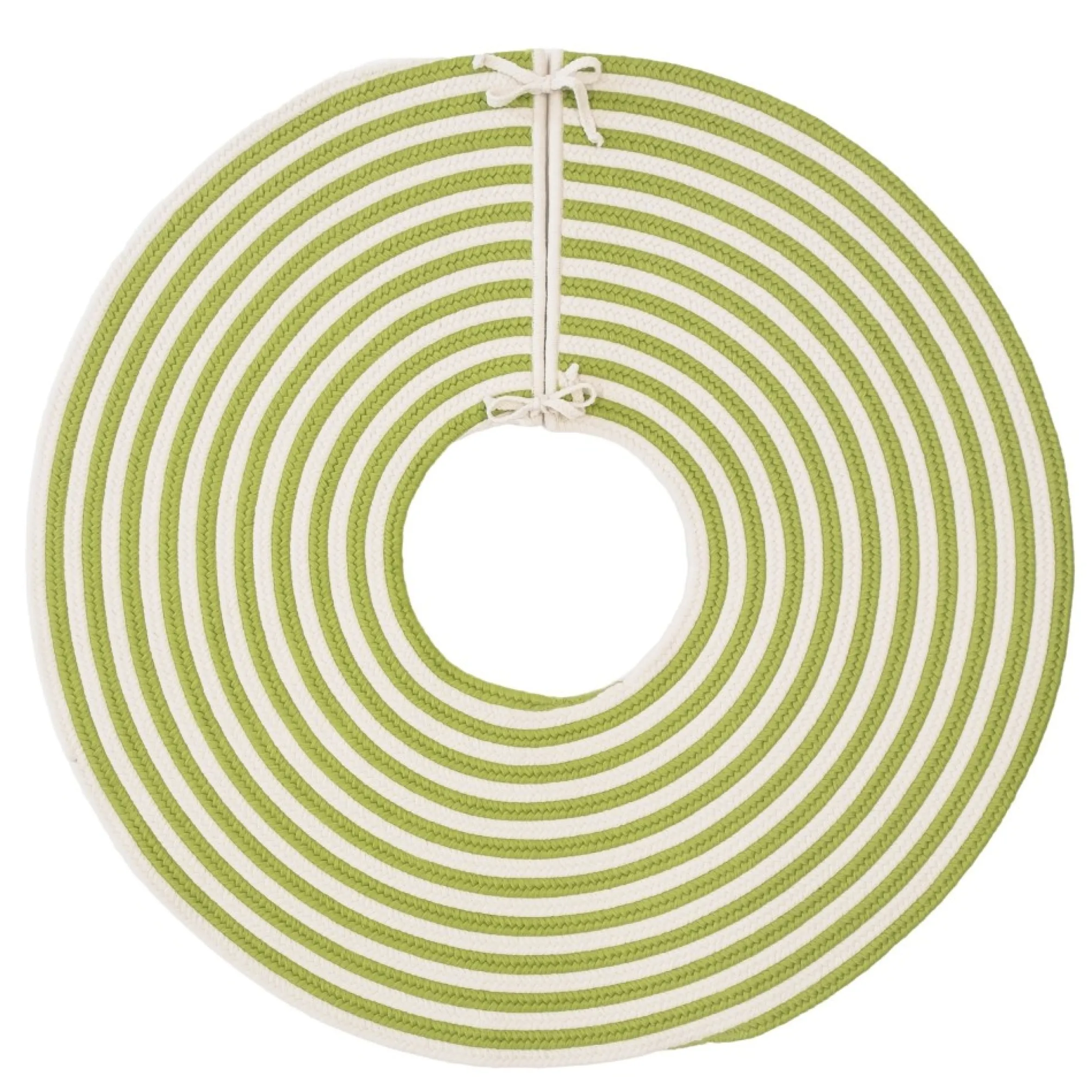 50" Green And White Woven Candy Cane Round Christmas Tree Skirt
