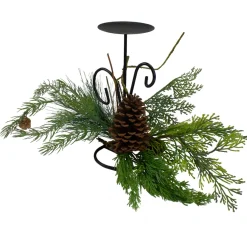 10" Green Artificial Sprigs And Pine Cone Christmas Candle Holder