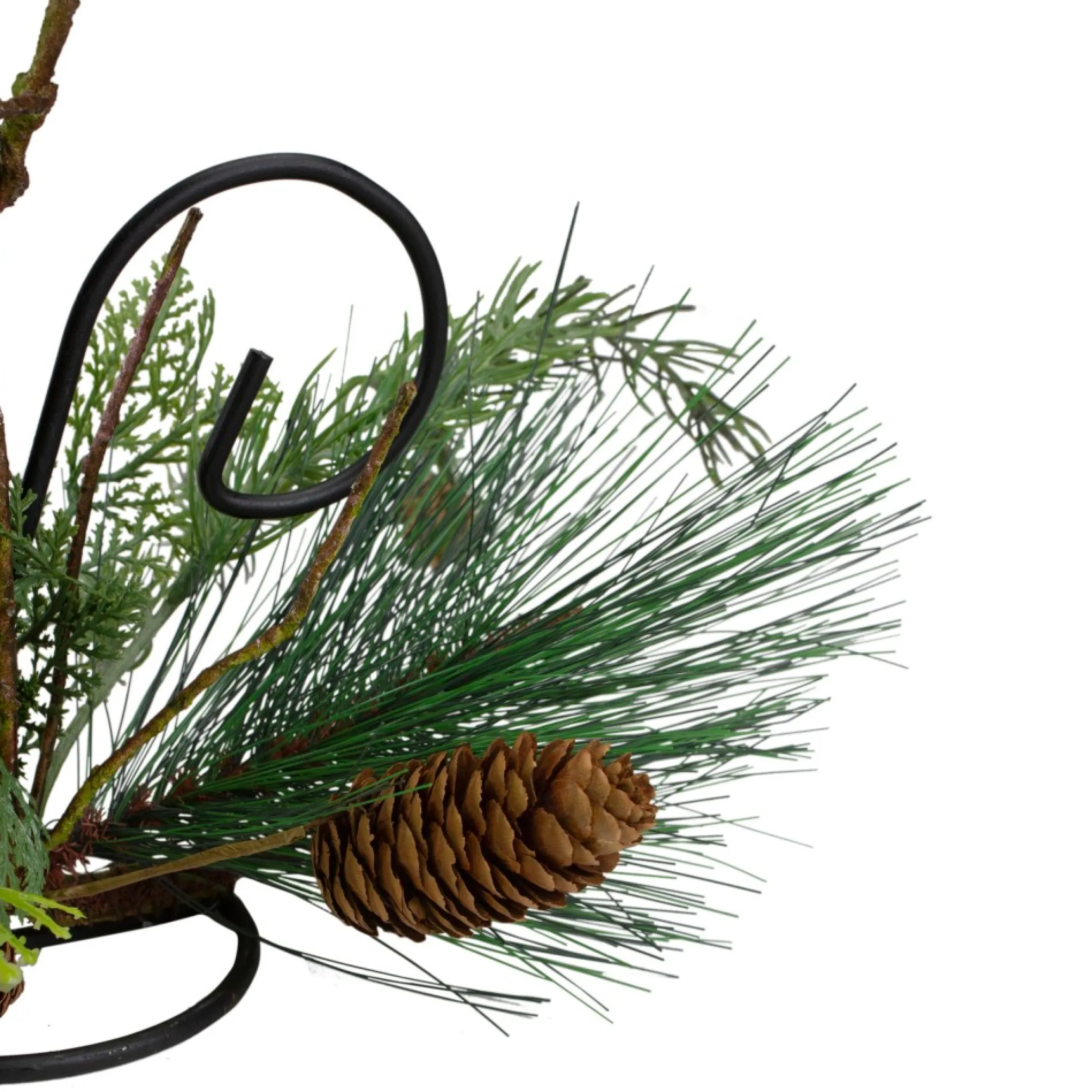 10" Green Artificial Sprigs And Pine Cone Christmas Candle Holder