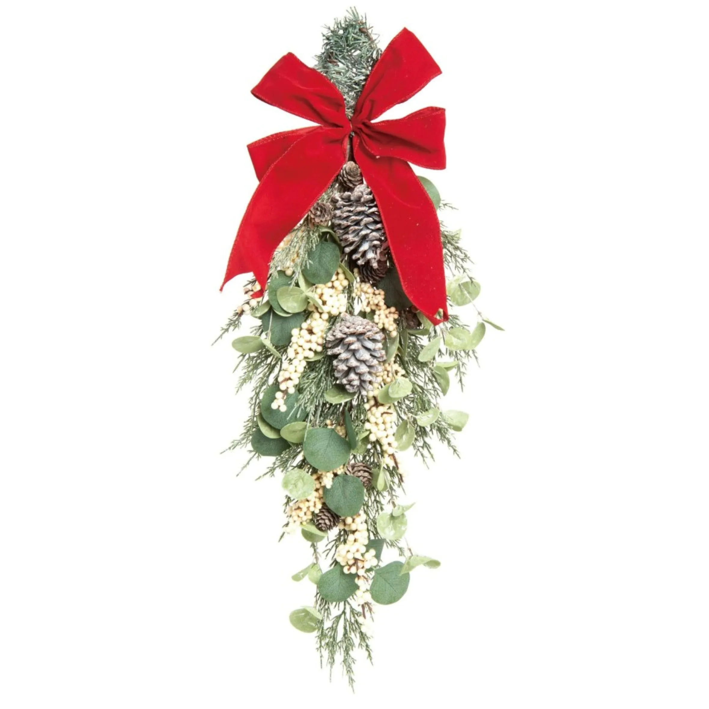 31" Green Berry Pine And Eucalyptus Christmas Teardrop Swag, Unlit