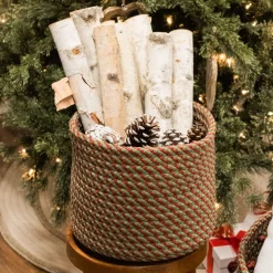 16" Green Braided Twisted Christmas Woven Storage Basket