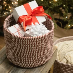 16" Green Braided Zig-Zag Christmas Woven Storage Basket
