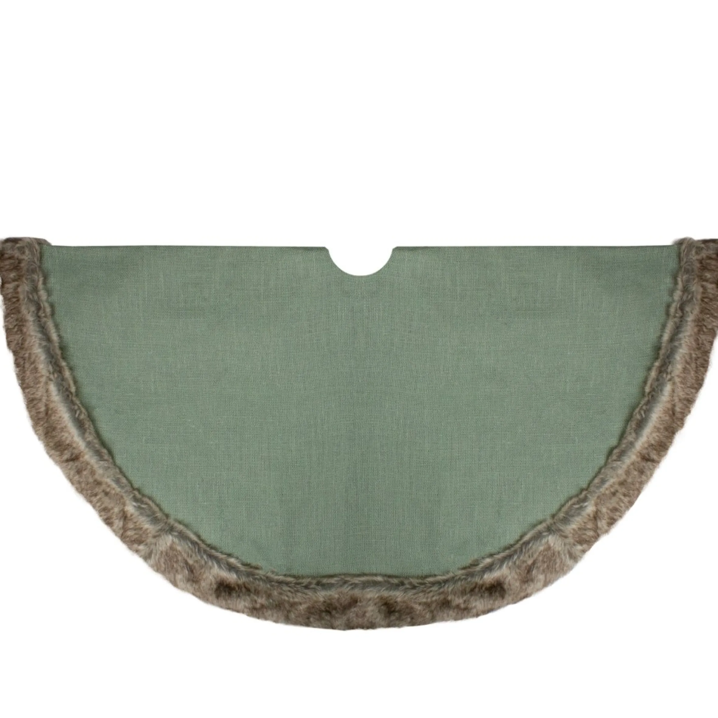 48" Green Burlap Christmas Tree Skirt With Faux Fur Trim