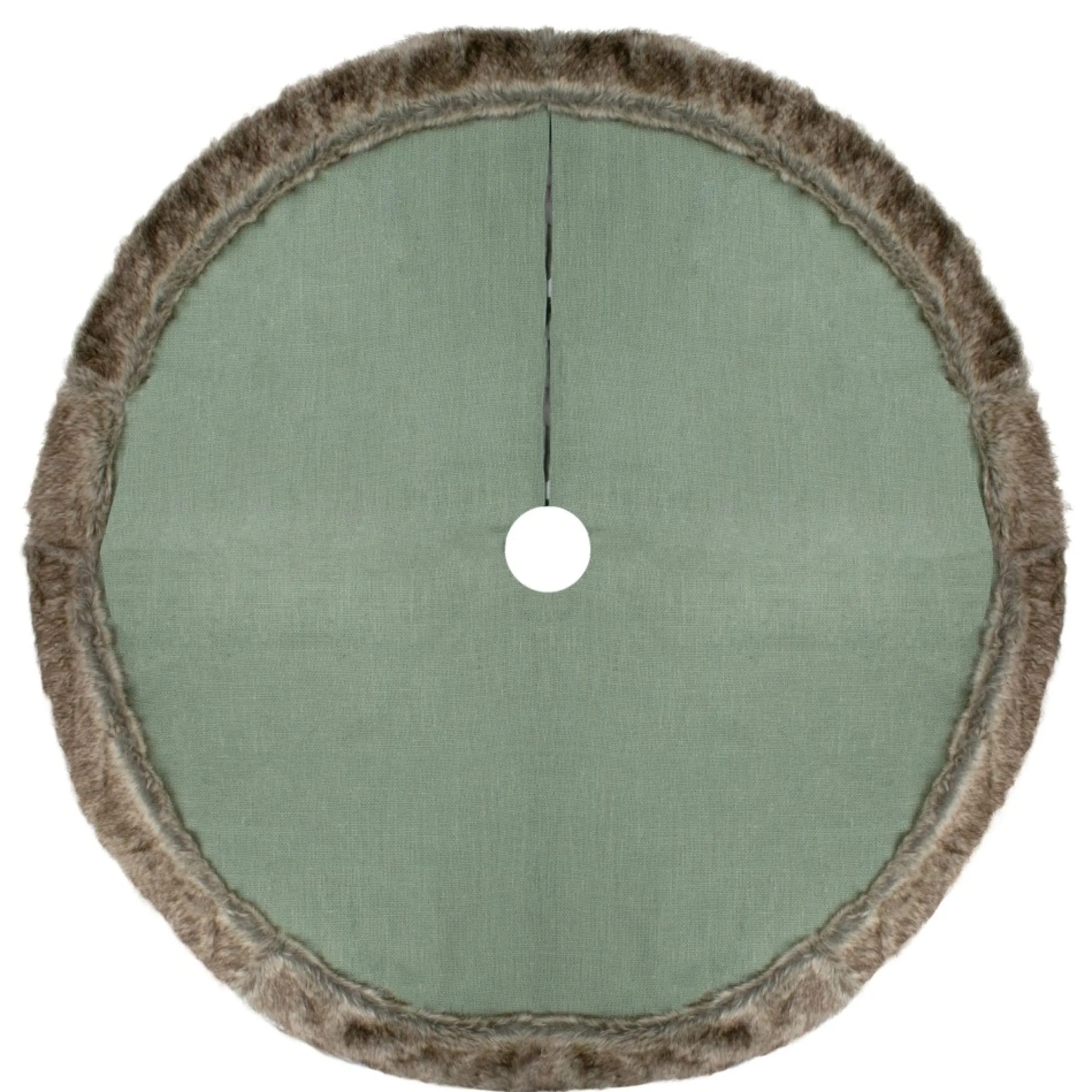 48" Green Burlap Christmas Tree Skirt With Faux Fur Trim