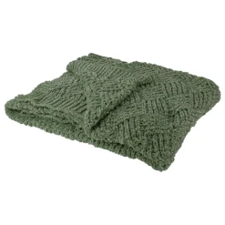 Green Chenille Cable Knit Rectangular Throw Blanket 50" X 60"