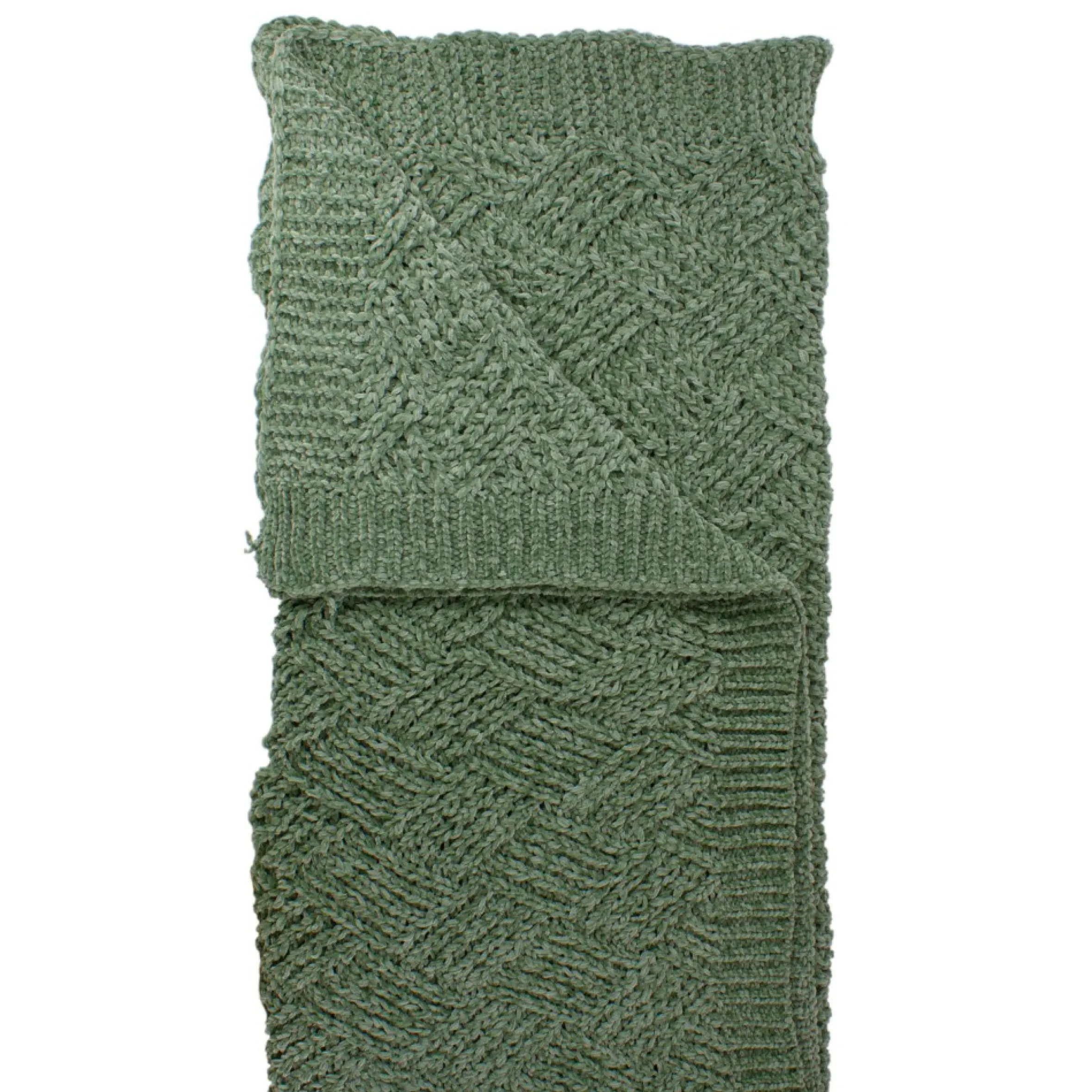 Green Chenille Cable Knit Rectangular Throw Blanket 50" X 60"
