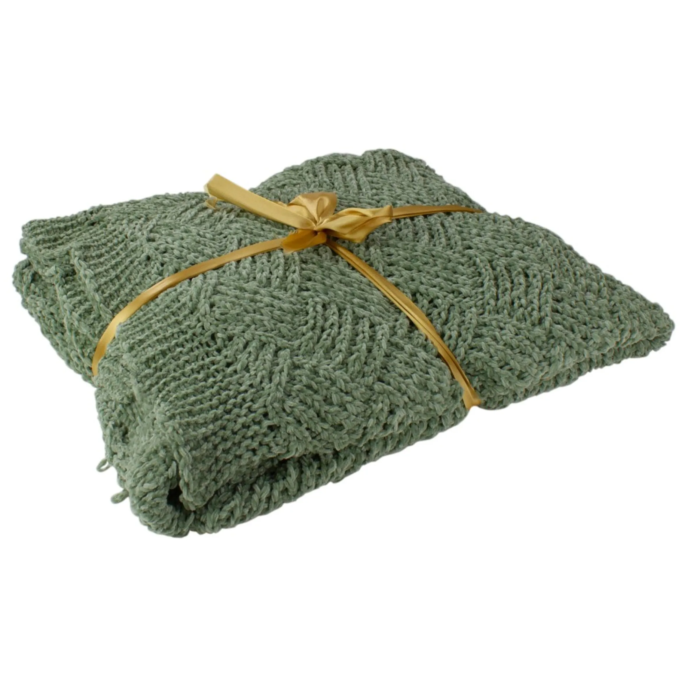 Green Chenille Cable Knit Rectangular Throw Blanket 50" X 60"