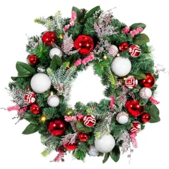 30" Green Christmas Nordic Led Artificial Wreath - Pre-Lit