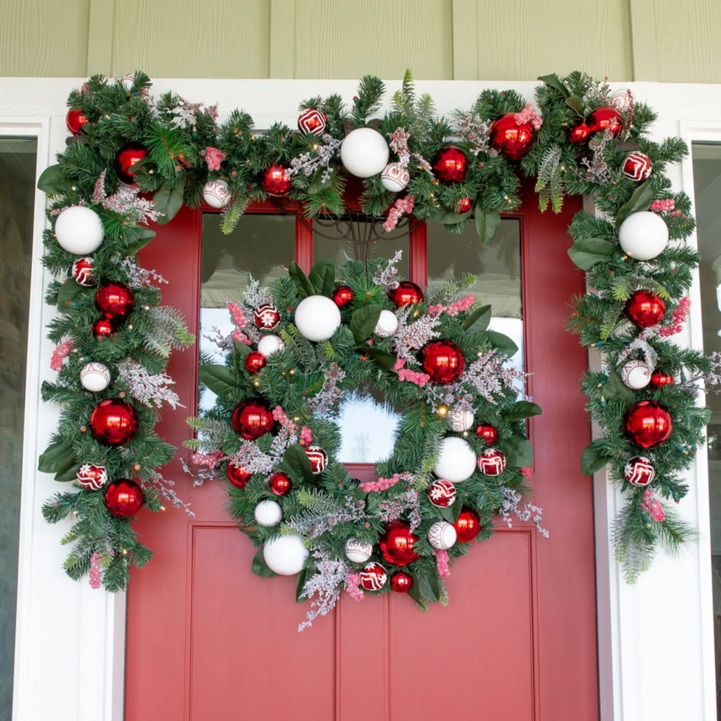 30" Green Christmas Nordic Led Artificial Wreath - Pre-Lit
