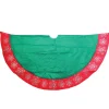 48" Green Christmas Tree Skirt With Red Gemstone Glitter Snowflake Trim