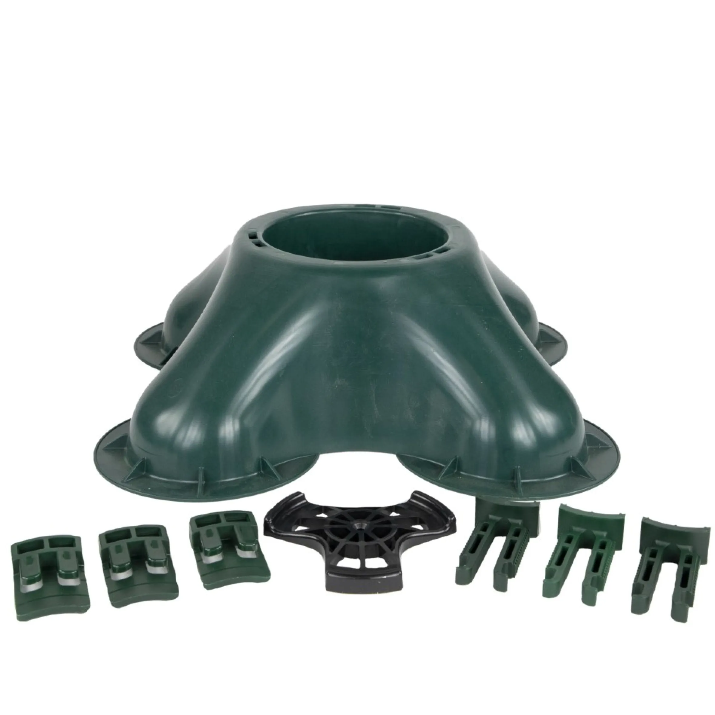 Green Christmas Tree Stand With Clamping System - For Live Trees Up To 10'