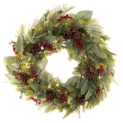 30" Green Christmas Winter Frost Led Artificial Wreath - Pre-Lit