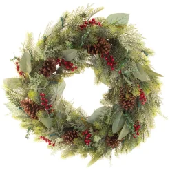 30" Green Christmas Winter Frost Led Artificial Wreath - Pre-Lit