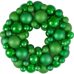 Green 3-Finish Shatterproof Ball Christmas Wreath - 13-Inch, Unlit