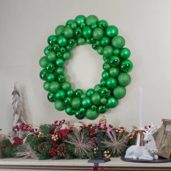 Green 3-Finish Shatterproof Ball Christmas Wreath - 24-Inch, Unlit