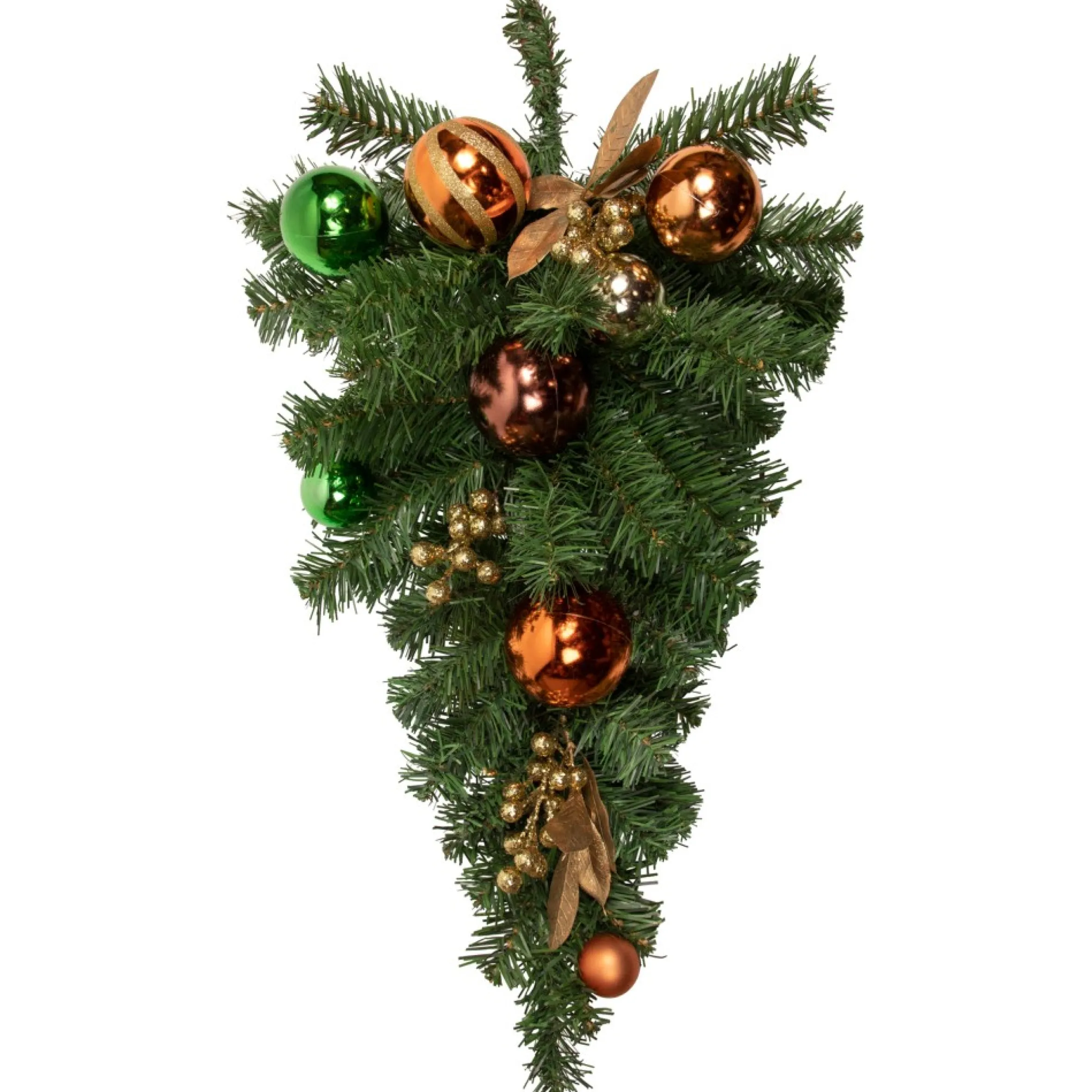 30" Green Foliage And Ornaments Artificial Christmas Teardrop Swag, Unlit