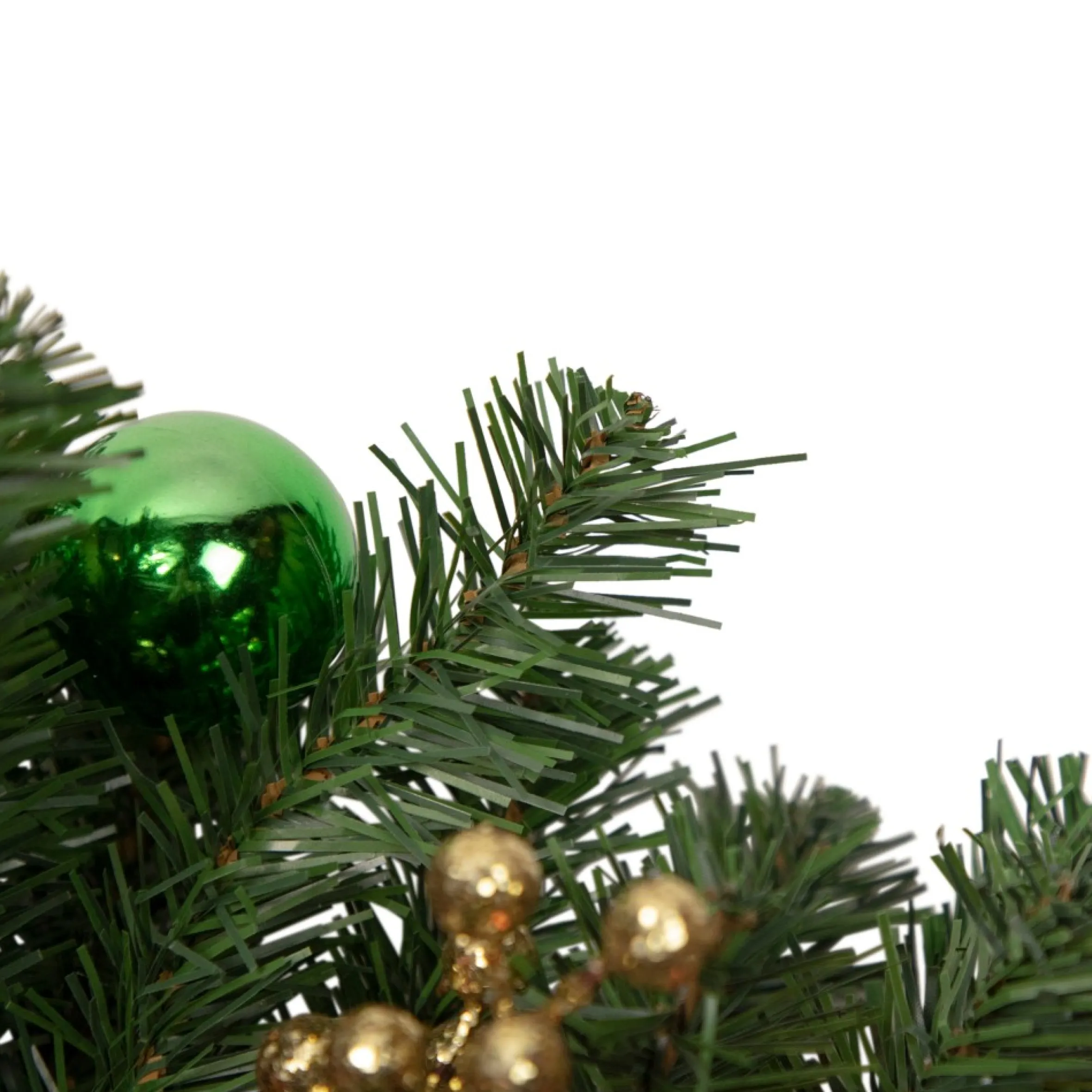 30" Green Foliage And Ornaments Artificial Christmas Teardrop Swag, Unlit