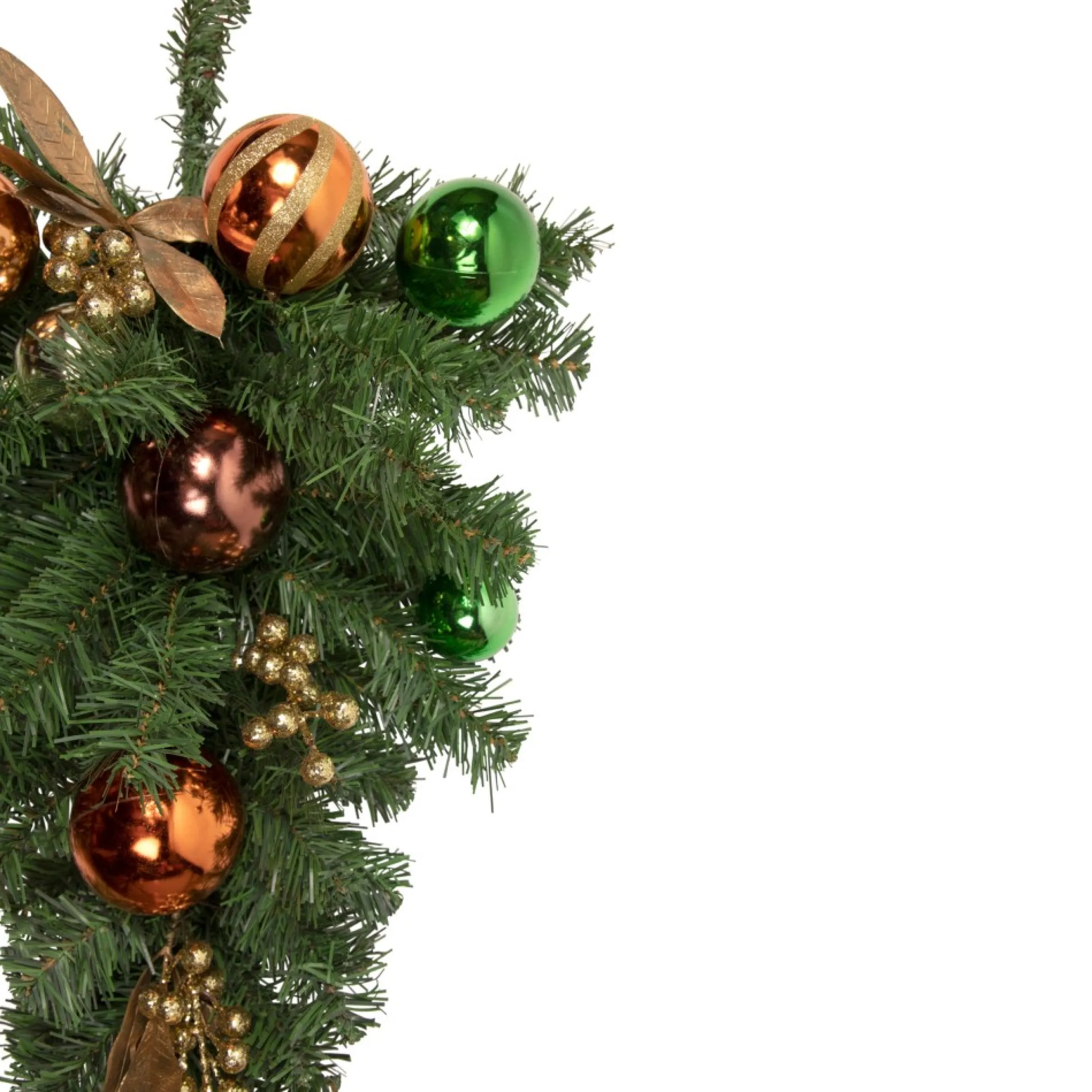30" Green Foliage And Ornaments Artificial Christmas Teardrop Swag, Unlit