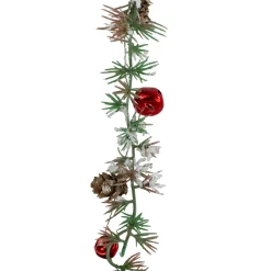 40" Green Frosted Pine Cones And Bells Artificial Christmas Spray
