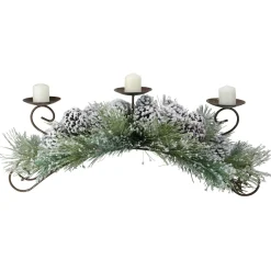 30" Green Frosted Pine Needle And Pine Cone Christmas Candle Holder
