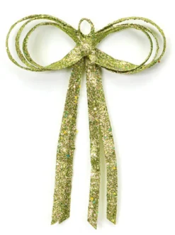 16" Green Glitter Drenched Bow Christmas Decor