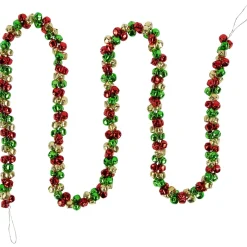 5' Green, Gold And Red Jingle Bell Christmas Garland, Unlit