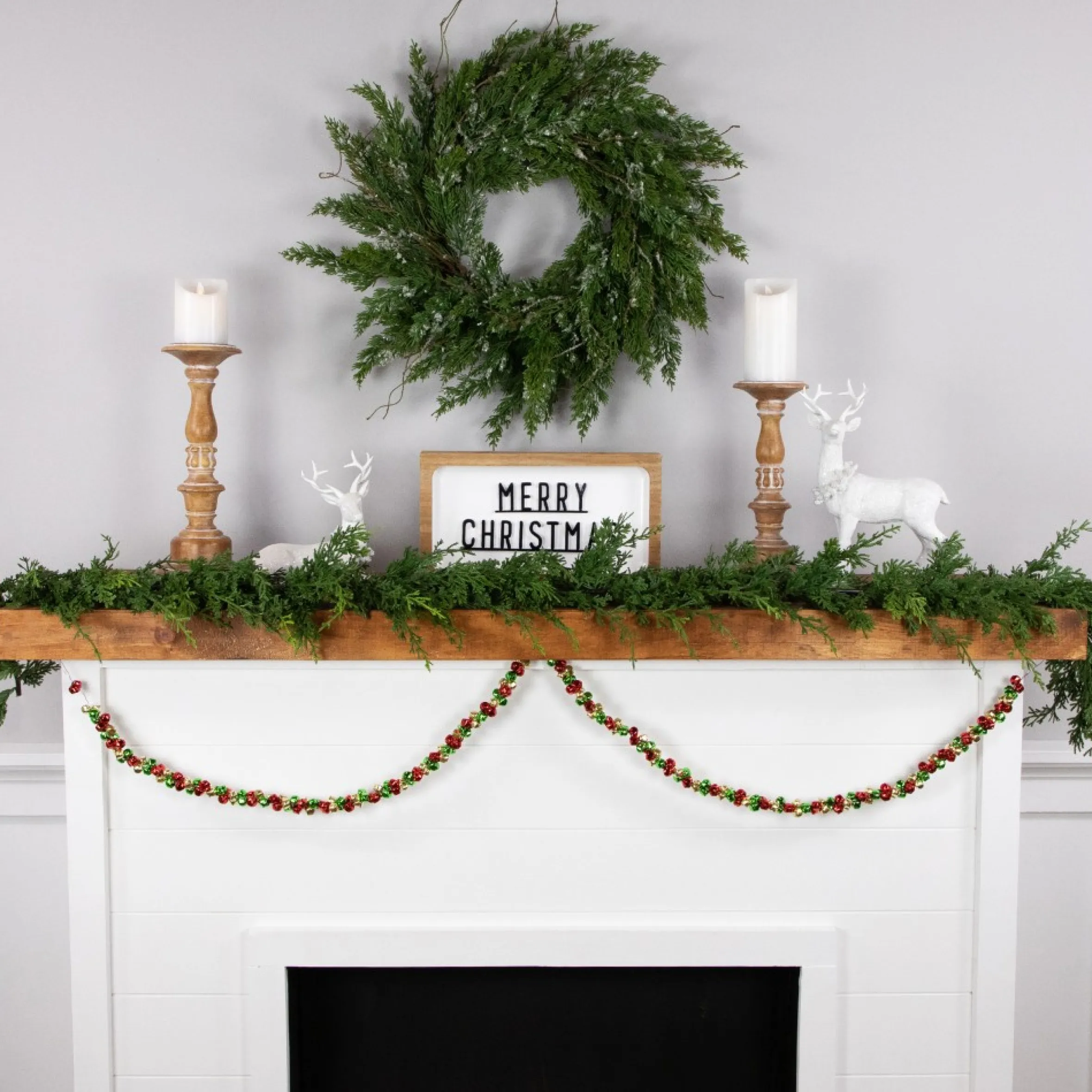 5' Green, Gold And Red Jingle Bell Christmas Garland, Unlit