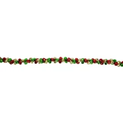 5' Green, Gold And Red Jingle Bell Christmas Garland, Unlit