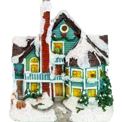 5.5" Green Led Lighted Snowy House Christmas Village Decoration