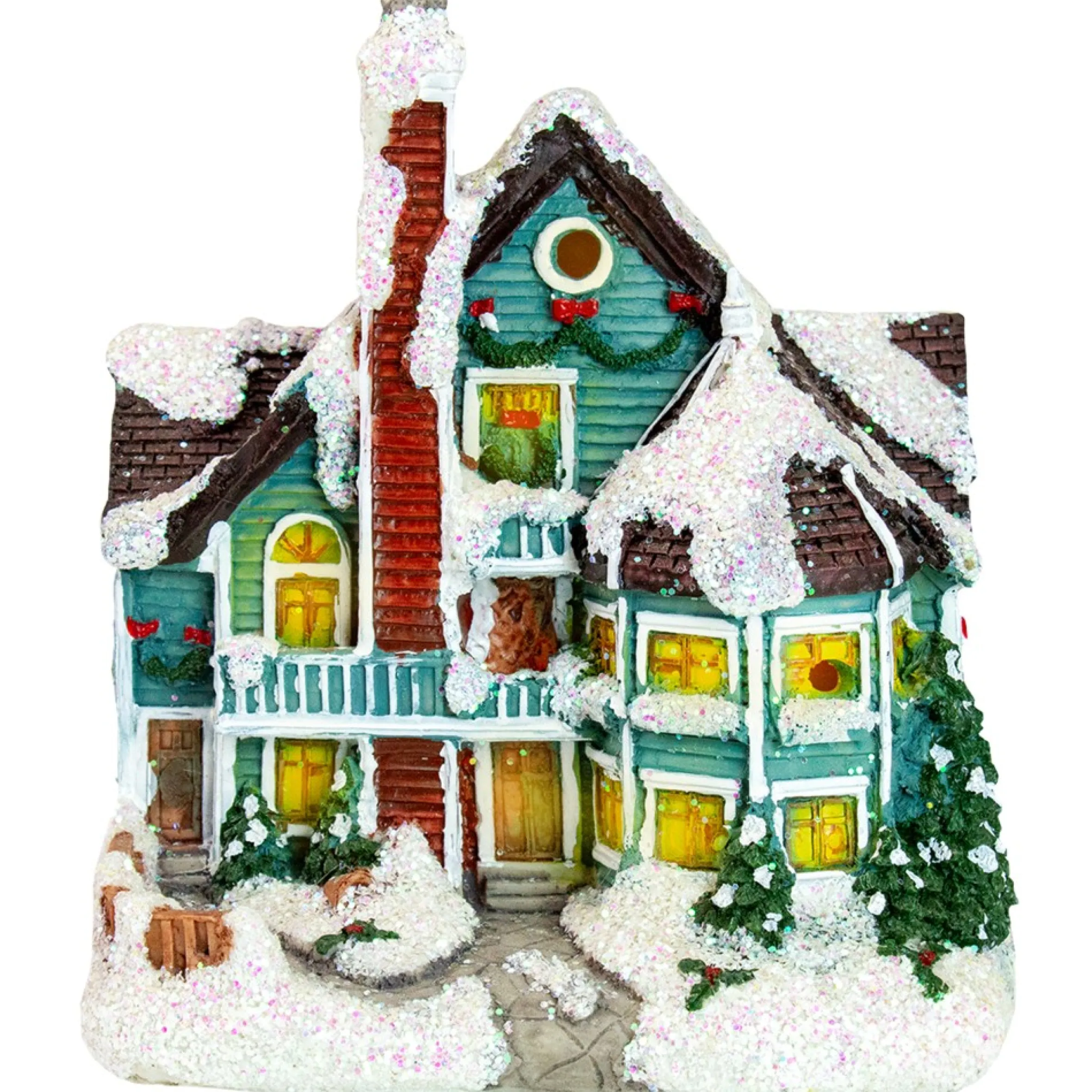 5.5" Green Led Lighted Snowy House Christmas Village Decoration