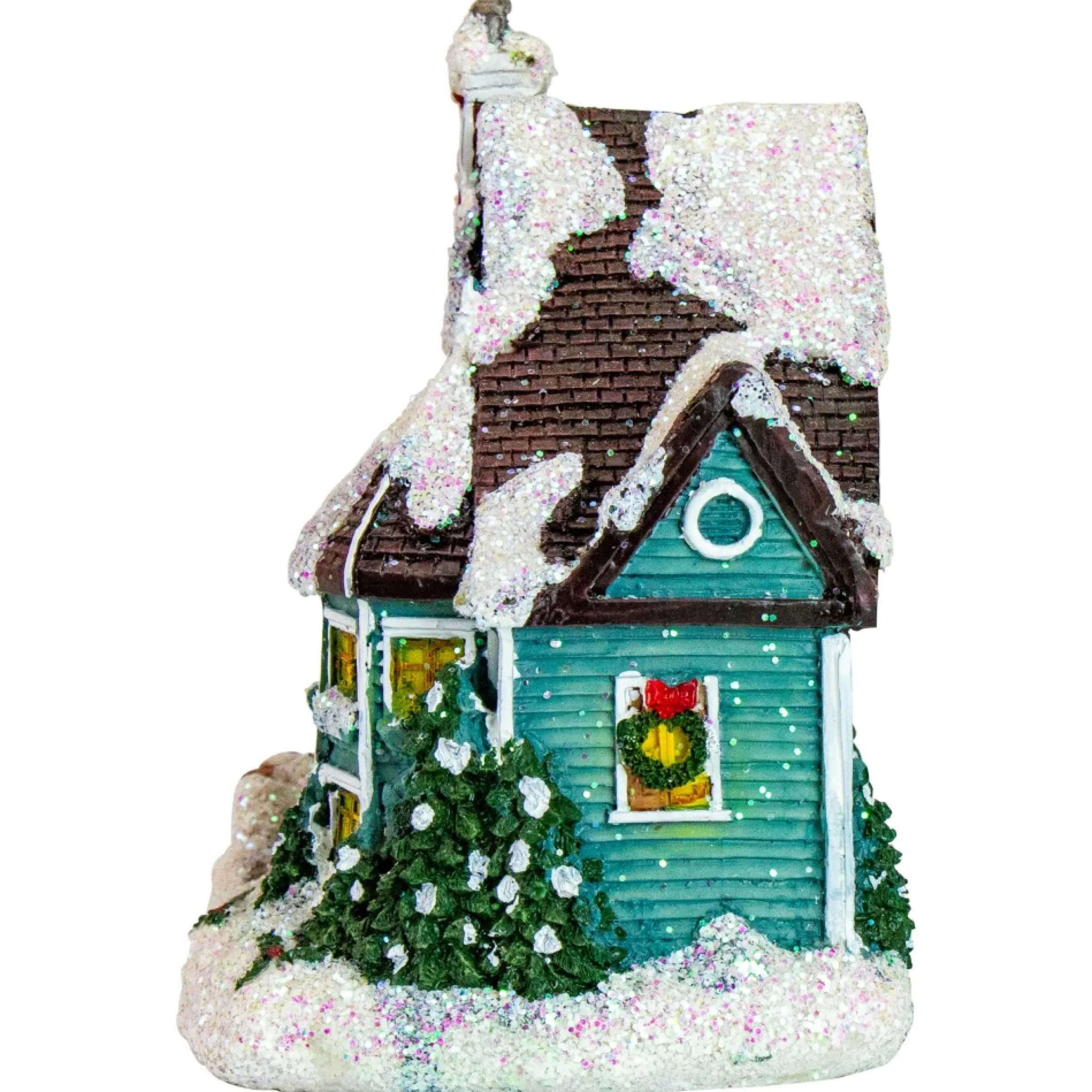 5.5" Green Led Lighted Snowy House Christmas Village Decoration
