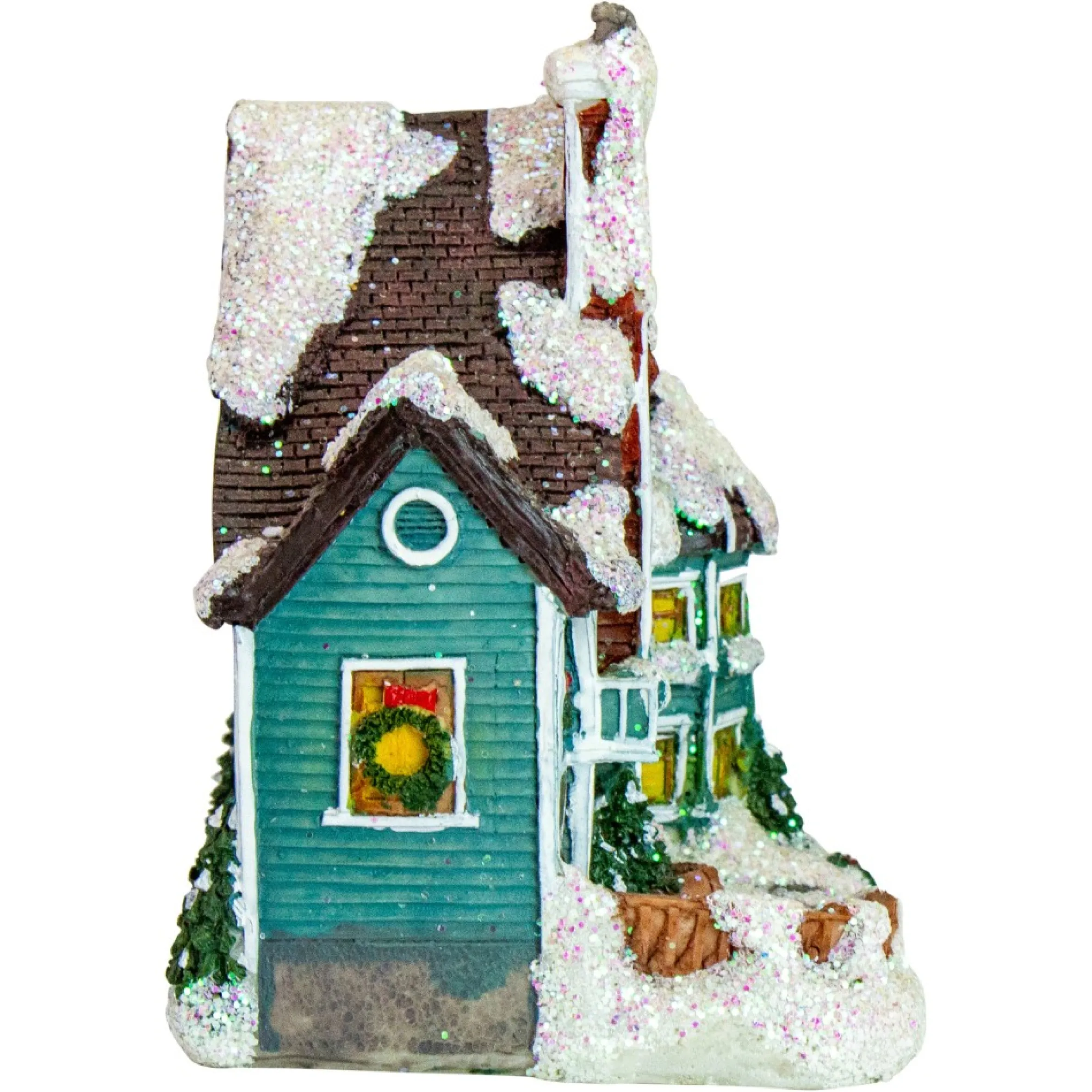 5.5" Green Led Lighted Snowy House Christmas Village Decoration