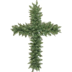 22" Green Pine Artificial Cross Shape Wreath With Ground Stake - Unlit