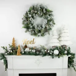 6' Green Pine Frosted Artificial Christmas Garland With Pinecones And Ornaments, Unlit