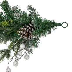 6' Green Pine Frosted Artificial Christmas Garland With Pinecones And Ornaments, Unlit