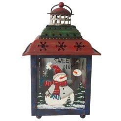 Green, Red And Blue Snowman Christmas Candle Lantern 11