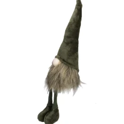 20" Green Sitting Christmas Gnome With Knitted Dangling Legs