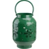 10" Green Snowflake Cutout Christmas Candle Lantern- Metal
