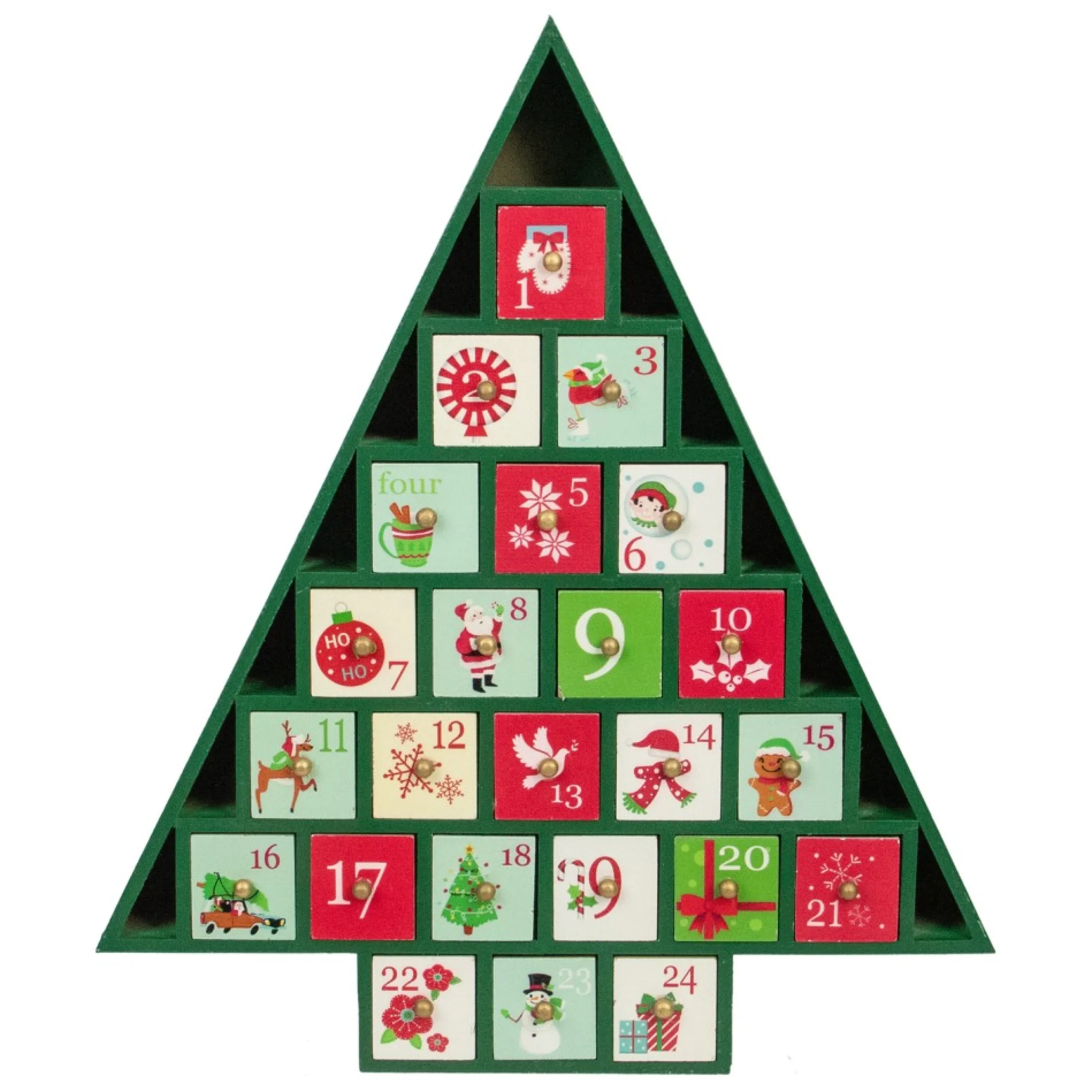15 Green Tree Shaped Christmas Advent Calendar Decoration
