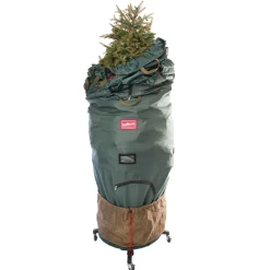 95" Green Upright Christmas Tree Large Storage Bag With Rolling Tree Stand
